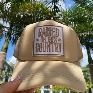 Tan Trucker Hat with Raised on 90s Country Patch